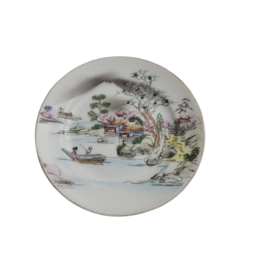 Antique Noritake Bowl Geisha Boat Scene